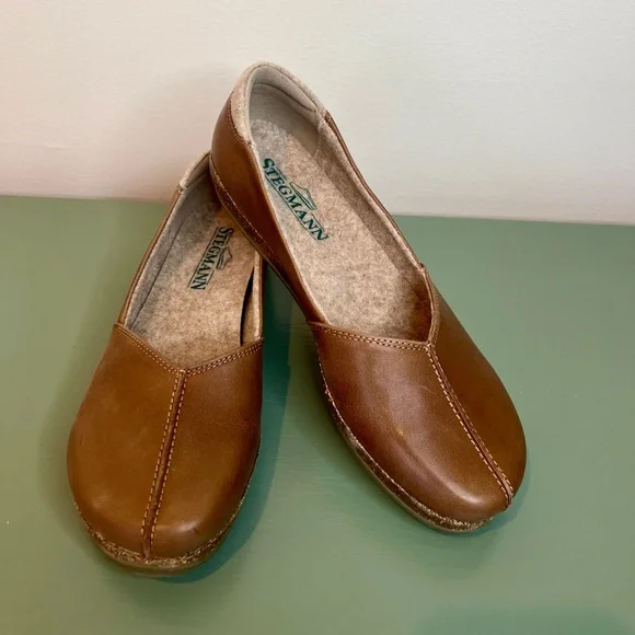 Stegman Brown Leather Loafers Liesl Leather Skimmer Wool Lined Womens 8 Shoes - Picture 1 of 11